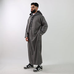 Dark Grey Herringbone Moroccan Thobe