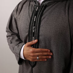 Dark Grey Herringbone Moroccan Thobe