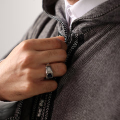 Dark Grey Herringbone Moroccan Thobe