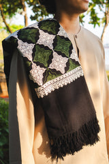 Midnight Black Embroidered Shawl