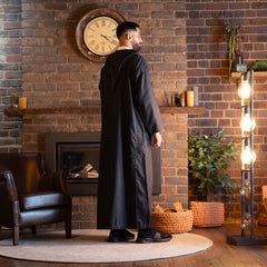 Charcoal Black Wool Moroccan Thobe