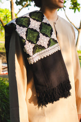 Midnight Black  Embroidered Shawl